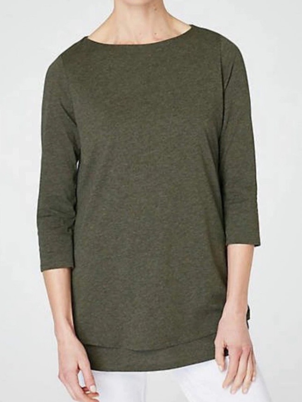 Pure Jill Mossy Olive Green Boatneck Layered Tunic 3/4 Sleeve Medium